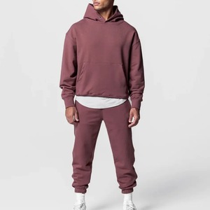 Conjunto Deportivo de Sudadera con Capucha Color Granate para Hombre, Algodón, Casual, Corte Holgado, Color Sólido, para Otoño, con Bolsillos Laterales - Product Image 4