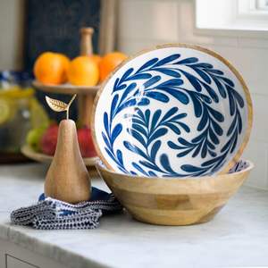 Natural Wooden <b>Bowl</b> With <b>Enamel</b> Design Eco Friendly Serving Option For Sustainable Kitchens - Product Image 1