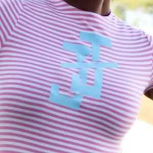 Robe rayée JJ pour femme, manches courtes, moulante, décontractée, été, coton extensible, coupe ajustée, mode streetwear, robe avec logo personnalisé - Product Image 6