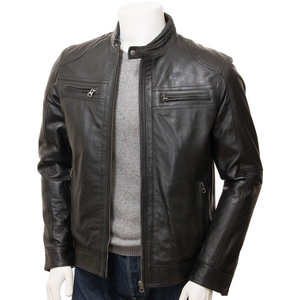 Blouson en cuir pour homme, style motard, chaud pour l'hiver, avec col montant et manches longues, tendance, vente en gros - Product Image 1