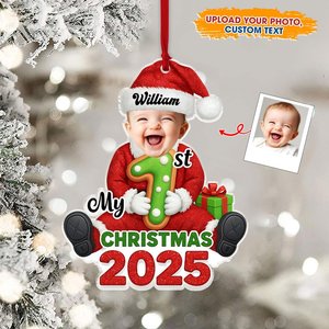 My <b>First</b> Christmas Personalized <b>Baby</b> Ornament Custom Wooden <b>Baby</b> <b>First</b> Christmas Keepsake Newborn Name Holiday Ornament - Product Image 4