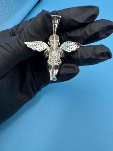Pendentif ange luxueux en argent sterling 925 serti de moissanite taille brillant rond avec ailes, pour homme et femme - Product Image 2