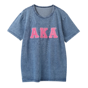 เสื้อเชนิลล์พรีเมียม AKA สีน้ำเงินเข้ม แต่งผ้าเดนิมสีชมพู แขนสั้น คอกลม สไตล์กรีก สำหรับผู้หญิง  Alibaba.com - Product Image 1
