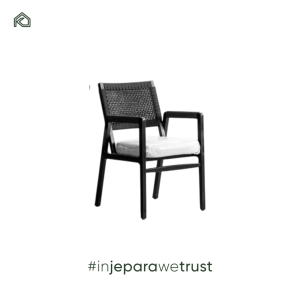 Chaises de salle à manger modernes en bois massif avec dossier en rotin pour usage extérieur dans les cafés et les patios - Product Image 2