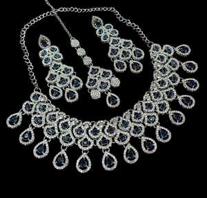 Silver Plated Brass Zircon Bridal <b>Set</b> Choker Necklace Drop Earrings Tikka Ethnic High Quality Wedding Engagement Anniversary - Product Image 1