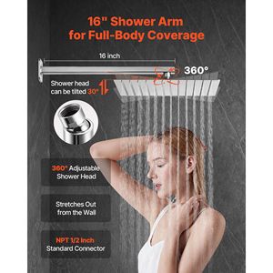 Wall Mounted 12 Inch Square Rainfall Bathroom <b>Shower</b> System Handheld Spray with Rain <b>Shower</b> Head <b>Bath</b> & <b>Shower</b> Faucet <b>Set</b> - Product Image 4