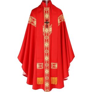 Vêtement liturgique de prêtre de haute qualité, couleur rouge, pour célébrant, robe d'église, vêtement de père de l'Église, robes de messe brodées avec étole - Product Image 5