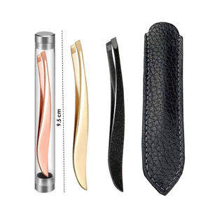 GETUP BROSONS IMPEX Pince à épiler sourcils en acier inoxydable à pointe incurvée et inclinée, plaquée or, durable, prise en main fine, outil de maquillage de luxe, 9,5 cm - Product Image 1