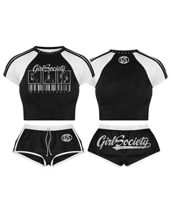 cotton t shirt and <b>booty</b> shorts set black soft fabric screen print custom streetwear style 100% Cotton T shirt and <b>booty</b> short - Product Image 3