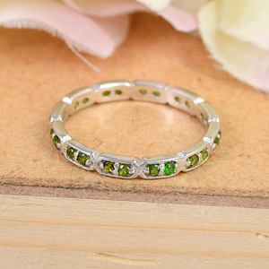 100% Pure 925 Sterling <b>Silver</b> Custom Natural Green Chrome Diopside Gemstone Band <b>Ring</b> <b>Eternity</b> Band Dainty Women's Fine Jewelry - Product Image 5