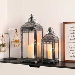 White <b>Moroccan</b> Rectangular Metal <b>Lantern</b> with Floral Cutouts and Glass Panels for Home Decoration - Product Image 4