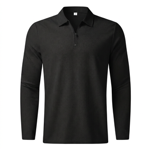 Polo à manches longues en tricot pour homme, fermeture éclair, style décontracté uni, gris - Product Image 2