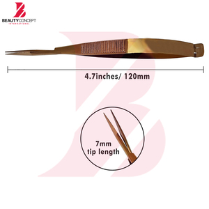 กรรไกรตัดคิ้วปลายโค้งสแตนเลสสีทอง ขนาด 4.7 นิ้ว 2 ชิ้น คุณภาพดี ขายดี พร้อมสปริง - Product Image 5