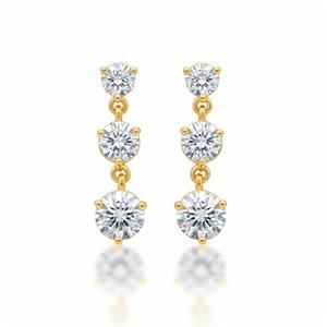 Elegantes Pendientes de Diamantes de Corte Brillante Cultivados en Laboratorio de 1.20 Ct, Oro de 14K, Tres Piedras, 3 Puntas, Joyería Fina, Regalo para Fiesta - Product Image 1