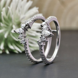 แหวนแต่งงานทองคำขาวประดับเพชรเพาะเลี้ยงทรงลูกแพร์โค้งมน พร้อมแหวนคู่สำหรับเป็นของขวัญวันครบรอบแต่งงาน - Product Image 6