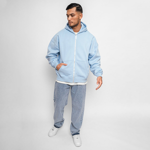 High Quality Men basics oversized zipper hoodie relaxed beach casual style soft fleece cotton fabric full <b>zip</b> <b>hooded</b> loose fit - Product Image 5