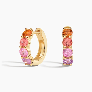 Pendientes Huggie de Oro Amarillo con Zafiro Rosa, Naranja y Morado, Joyería de Lujo para Uso Diario de Mujer - Product Image 6