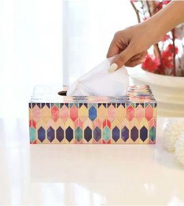 Boîte à mouchoirs élégante en bois imprimé émail pour la maison, le bureau, la voiture et les cadeaux – Distributeur de serviettes pour accessoires de table - Product Image 4