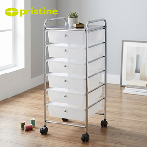 6 Drawer Storage Cart with Metal Frame and Wheels White <b>Plastic</b> Drawers for Office Organizing Minimalist Design - Product Image 4
