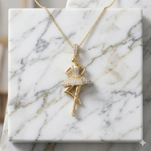 Collier élégant pour femme en or massif 10K personnalisable avec pendentifs charms ballerine dansante sertis de diamants naturels pour soirée - Product Image 3