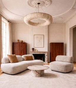 Sillón Redondo Contemporáneo - Sillón de Diseño sin Brazos con Tela Bouclé para Sala de Estar, Villas y Proyectos Hoteleros, Fábrica en Vietnam - Product Image 6