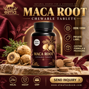 Suplemento de Extracto de Raíz de Maca Halal Elma Food, 60 Tabletas Masticables, Apoyo Energético para Hombres, Metabolismo, Circulación, GMP, HACCP - Product Image 1