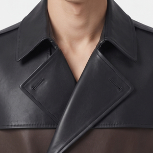 Men's Pockets <b>Leather</b> Overcoat Men's Full Length <b>Leather</b> Trench Coat Men Turn-Down <b>Leather</b> Long Coat Mens Belt <b>Leather</b> Long Coat - Product Image 5