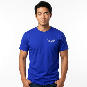 Camiseta de Manga Corta para Hombre en Azul Rey con Logotipo de Alas Estampado en la Parte Delantera, Cuello Redondo, Corte Regular, Camiseta de Jersey de Algodón - Product Image 4