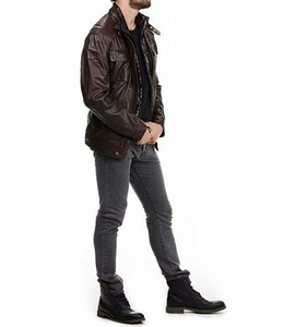 OEM Custom Design <b>Leather</b> Winter <b>Jacket</b> Men Slim Fit Stand Collar <b>Long</b> Sleeve High Quality Fashion <b>Leather</b> <b>Jacket</b> - Product Image 3
