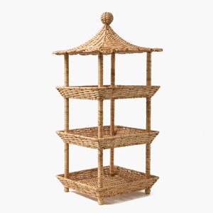 Scallop rattan three tier basket <b>shelf</b> hand weave organizer stand for bathrooms & bedrooms - Product Image 3