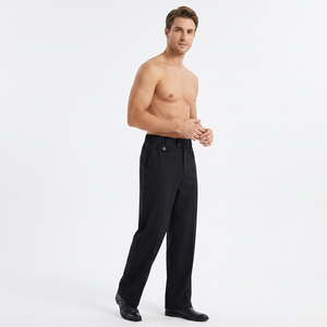 Pantalon habillé noir coupe droite pour homme, taille mi-haute, longueur complète, braguette boutonnée, 100 % polyester, infroissable, hiver/été, devant plat - Product Image 1