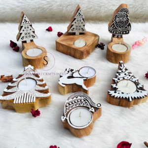 Porte-bougie chauffe-plat de Noël multi-motifs, bougies en bois sculptées à la main pour la maison, mariage, décoration de Noël - Product Image 2