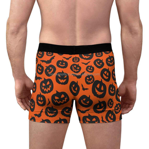 OEM Wholesale Breathable Knitted 100% <b>Polyester</b> Anti-Wrinkle Plus Size Halloween Pumpkin Print Customized Logo Printing <b>Boxers</b> - Product Image 3