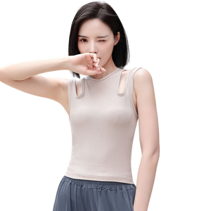 WHOLESALE Women's Summer Yogo Tank <b>Top</b> Fashionable Slimming Cropped Double Shoulder Breathable Hollow Crop <b>Top</b> Sweet Ribbed - Product Image 3