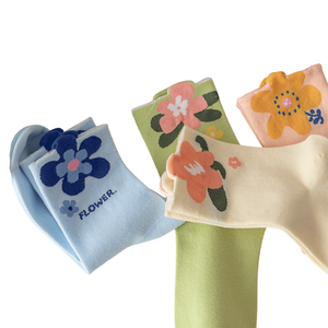 Women Floral Jacquard Cotton Crew <b>Socks</b> Cute Flower Pattern <b>Soft</b> Breathable Casual Spring Summer <b>Socks</b> - Product Image 4