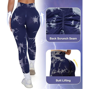 Leggings de sport pour femmes, tie-dye, sans couture, taille haute, pour la course à pied, le yoga, la gym - Product Image 3