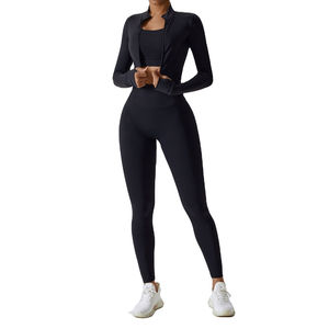 Conjunto de sujetador deportivo de yoga sin costuras, con un solo hombro descubierto, de tela transpirable antibacteriana, de alto soporte, de Spandex/Nylon, de 2 piezas. - Product Image 1