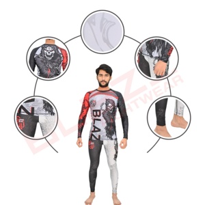 Ensemble 3 pièces pour homme Jiu Jitsu brésilien Rashguard MMA T-shirt Gym Shorts tricoté Vêtements de sport pour la boxe Grappling BJJ brésilien - Product Image 5