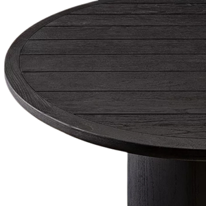 Modern Luxury <b>Outdoor</b> Dining <b>Table</b> Solid Teak Wood <b>Round</b> Slatted Top Cylindrical Pedestal Base for Resort Garden Dining - Product Image 5