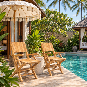 Chaise de jardin pliante en bois avec accoudoirs, siège de relaxation, imperméable, pour extérieur, patio, bord de piscine - Product Image 1