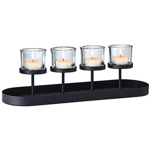 Portavelas de Hierro Negro para 4 Velas de Té con Copas de Vidrio, Soporte de Metal para Velas, Decoración del Hogar - Product Image 2