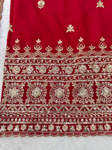 <b>Red</b> Embroidered Chiffon Dupatta Traditional Indian Pakistani Women Wedding Engagement <b>Scarf</b> Floor-Length Ethnic Wear - Product Image 6