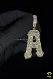 Custom " A " <b>Initial</b> Charm <b>Pendant</b> Moissanite Diamond Hip Hop Jewelry Cuban Chain Necklace - Product Image 6