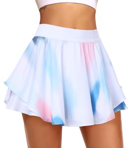 Falda de tenis plisada con pantalones cortos incorporados y pantalones cortos de cintura alta para mujer con decoración de encaje para fitness - Product Image 1