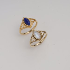 Bague en laiton avec pierre de lune taille marquise, taille fixe, faite à la main, pour femme, Moku Jewellery, Juin, sans placage - Product Image 6