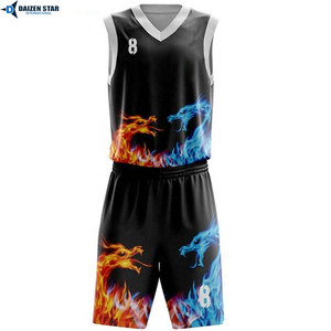 Men's Blue V-Neck Sleeveless Basketball Jersey Set Moisture Wicking Mesh Elastic Waist Heat-Transfer Printed Polyester/Cotton - Product Image 4