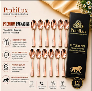 Ensemble de couverts en or rose, cuillère et fourchette en acier inoxydable, boîte cadeau, 12 pièces, vaisselle pour mariage, fête - Product Image 1