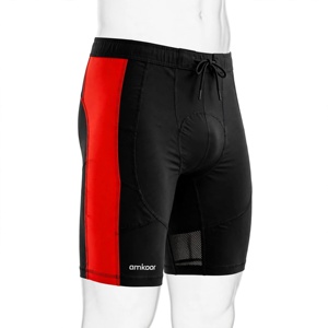 Shorts de compression en velours côtelé noir et rouge pour hommes, séchage rapide, taille élastique, coutures plates tricotées, décontracté et sportif - Product Image 4