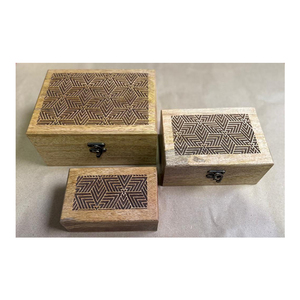 Exclusive Range of Good Quality Unique Design Rectangular Mango Wood <b>Box</b> Hand Carved <b>Wooden</b> Storage <b>Box</b> for Kitchen Use - Product Image 1