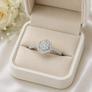 แหวนหมั้นเพชรแท้ทรงกลม 1/2 TCW สำหรับผู้หญิง |   เครื่องประดับทองคำขาว 14K ดีไซน์ลายดอกไม้ทรงรัศมี สำหรับงานปาร์ตี้ ของขวัญงานแต่งงาน - Product Image 2